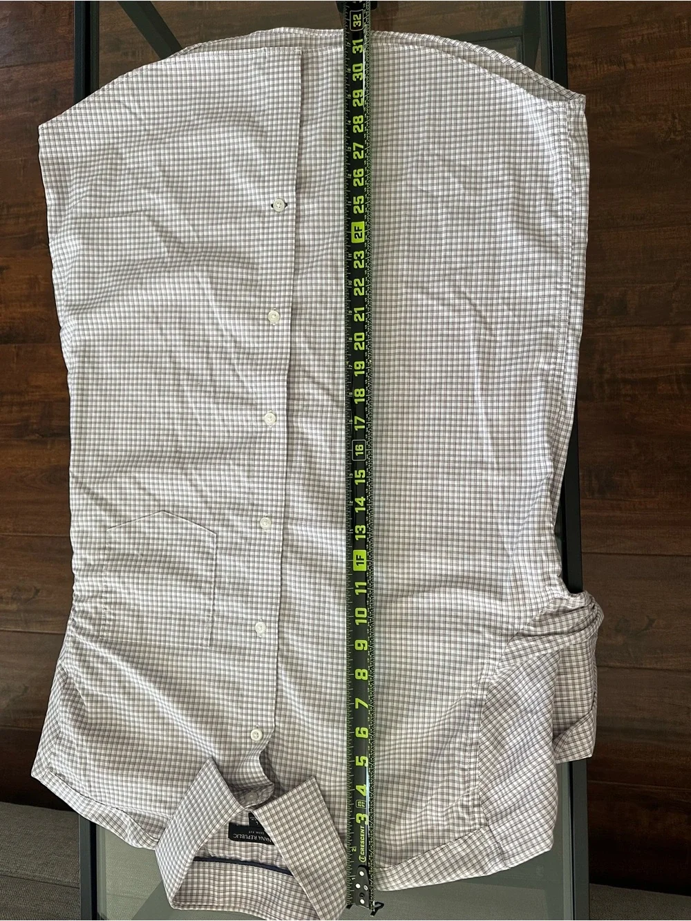Banana Republic Men's Light Gray and White Checked Dress Shirt